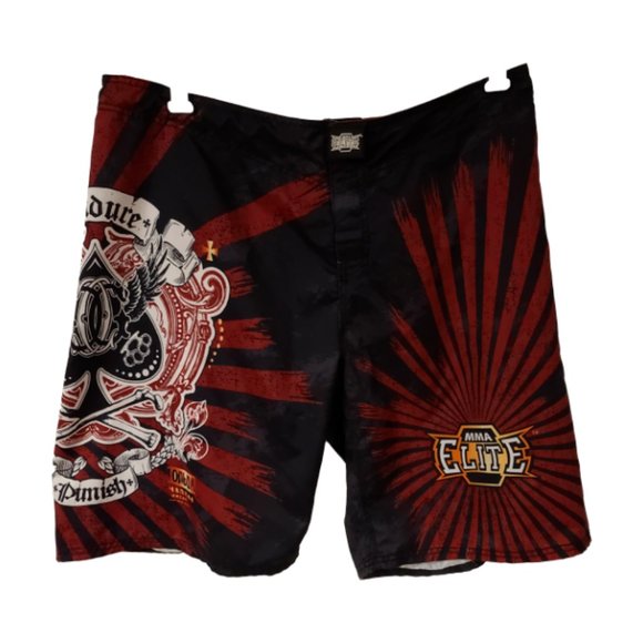 MMA Elite Mens XL Red Black Spade Wing Bone Fighter Trainers Shorts 11in Inseam - Picture 1 of 12